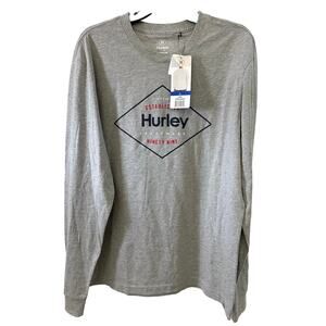 NWT Hurley T-Shirt Mens Large Long Sleeve Graphic Gray Red,‎ White, Blue Surfer